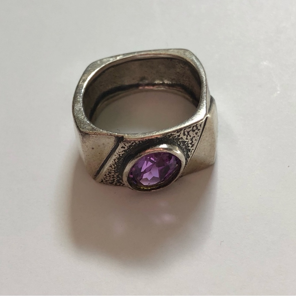 Vintage Noy Li Modernist amethyst 925 sterling silver ring sz 5.75-6.25